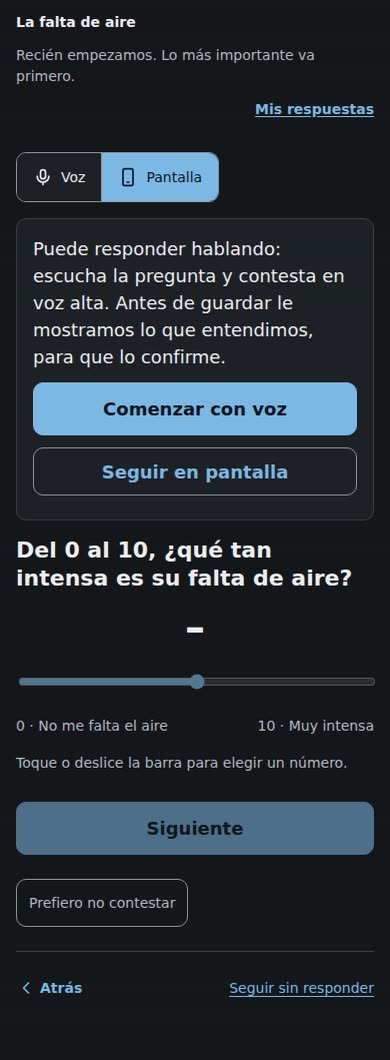 Pregunta con una escala del 0 al 10 en el celular del paciente.